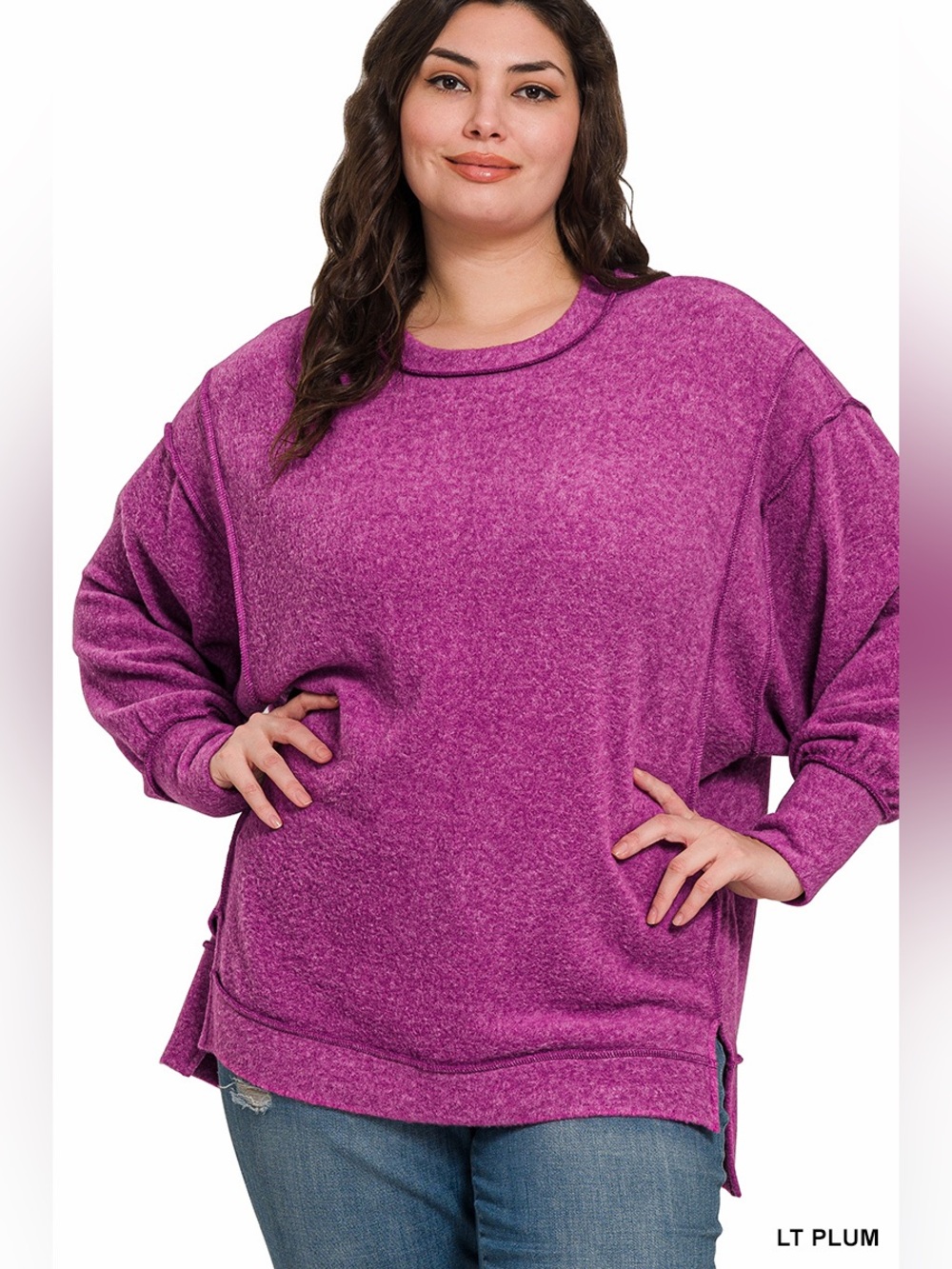 Zenana PLUS BRUSHED MELANGE HACCI OVERSIZED SWEATER